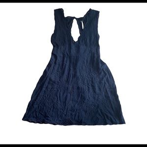 Free People Floral Embroidered Eyelet Trim Black Dress - Small